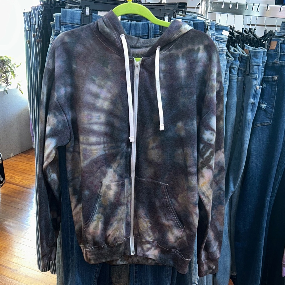 Fruit of the Loom Tie-Dye Zip Hoodie in Black, Broun, Gray, Purple